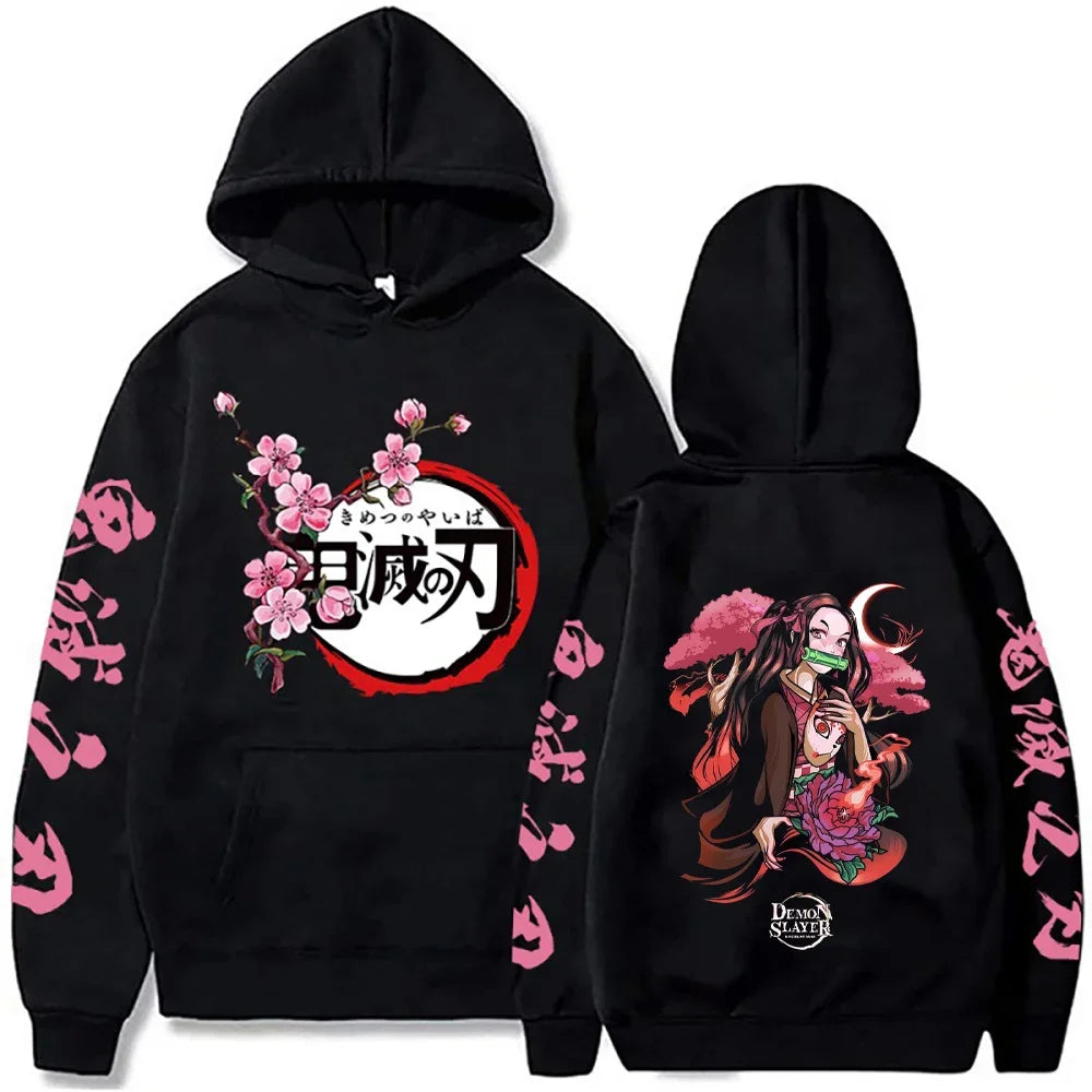 Demon Slayer Nezuko Moonlight Sakura Hoodie – Black Edition (Unisex)