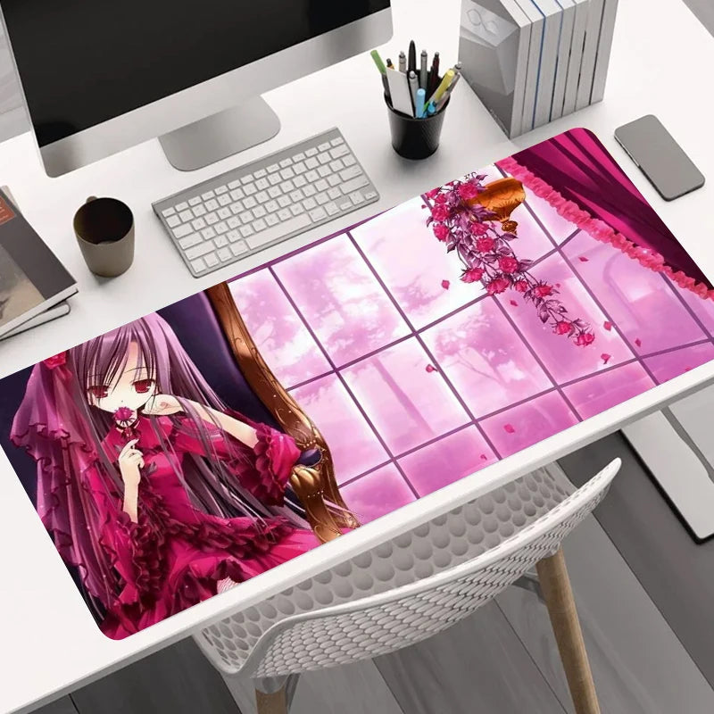 XXL Gothic Rose Anime Mouse Pad – 900x400mm Elegant Crimson Girl Desk Mat