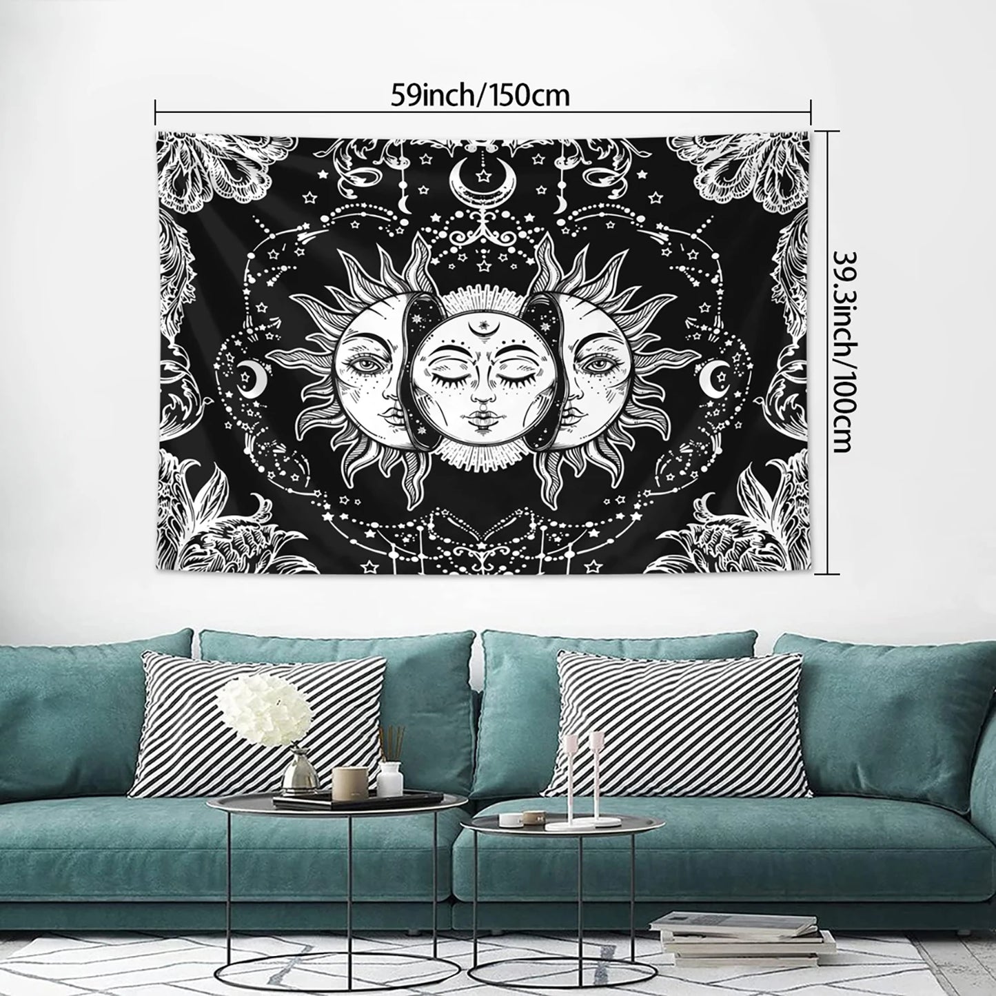 Sun Moon Tapestry Black White Tarot Card Wall Art Decor 1pc