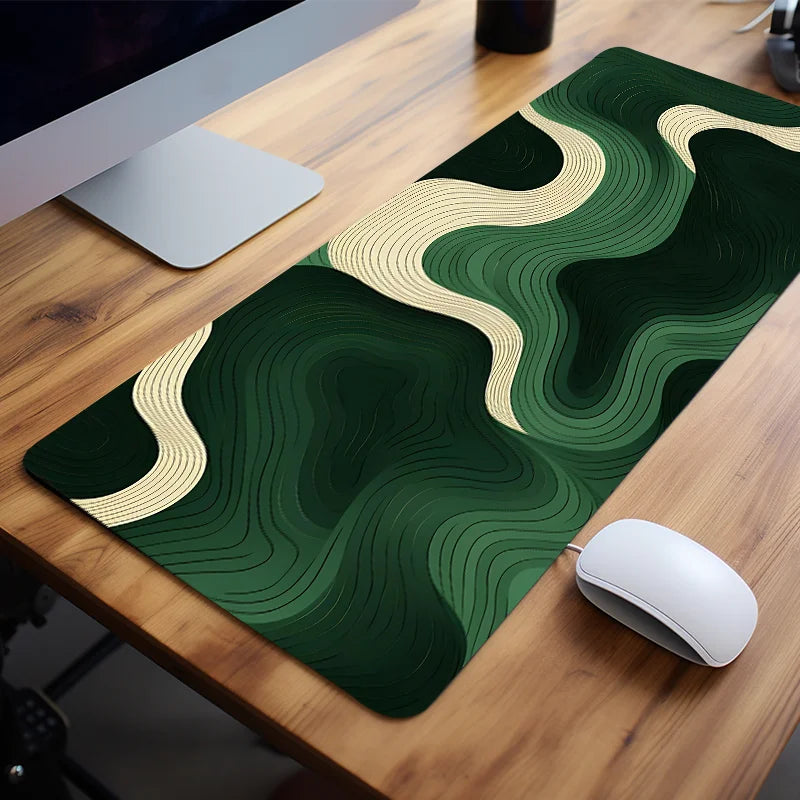 Green Beige Abstract Large Mouse Pad Natural Rubber Anti-Slip Desk Mat
