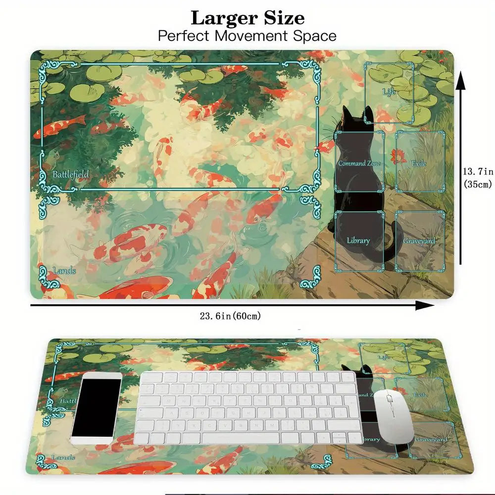 Magic Card Playmat Black Cat Koi MTG TCG Gaming Mat Desk Mat