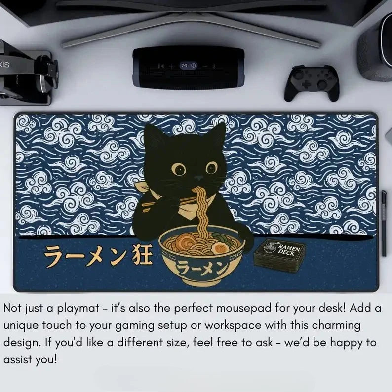 Cat Eat Ramen MTG Game Mat Non-Slip Playmat for TCG RPG Cards