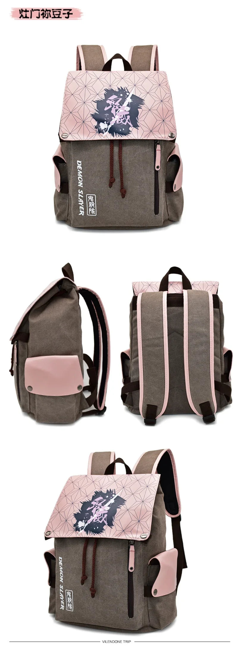 Demon Slayer Canvas Backpack Nezuko Tanjirou Zenitsu Giyuu Schoolbag Gift