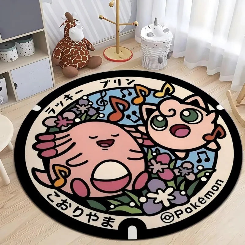 Pokemon Round Rug – Non-Slip Flannel Carpet for Bedroom, Living Room, or Entryway (16", 32", or 48")