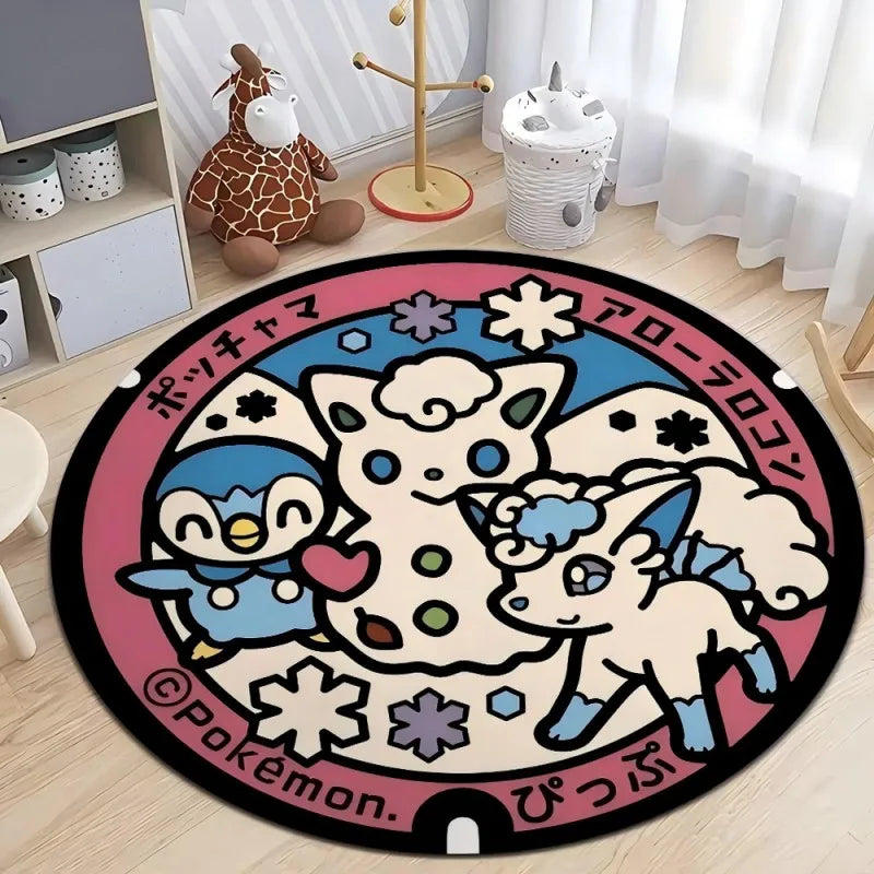 Pokemon Round Rug – Non-Slip Flannel Carpet for Bedroom, Living Room, or Entryway (16", 32", or 48")