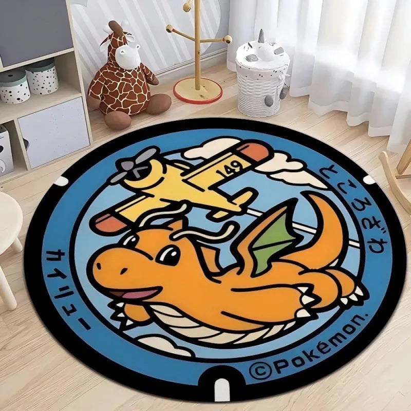 Pokemon Round Rug – Non-Slip Flannel Carpet for Bedroom, Living Room, or Entryway (16", 32", or 48")
