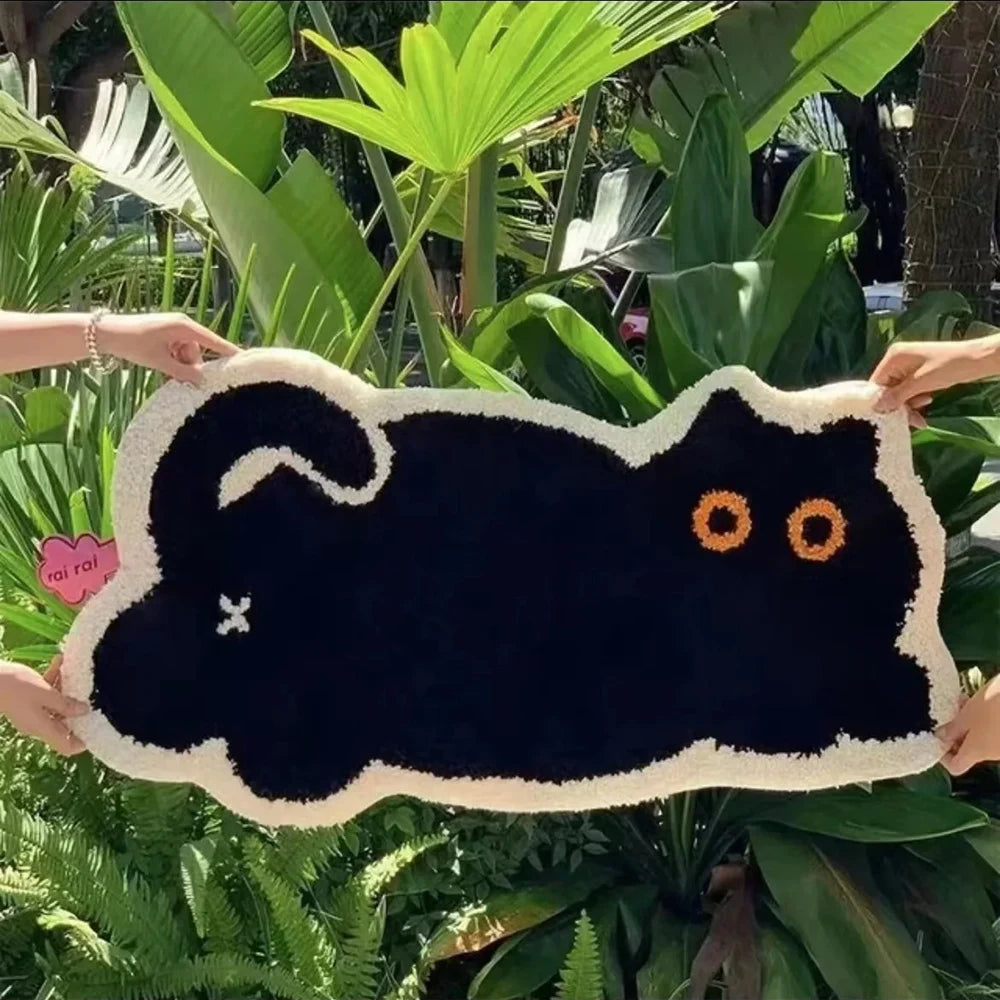 VIKAMA Faux Wool Black Cat Bath Mat Non-Slip Soft Washable Home Decor