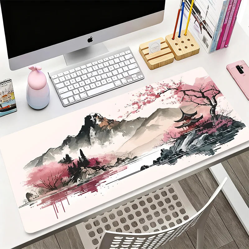Sakura Snow Mountain Theme Mouse Pad Anti-Slip Gaming Office Use