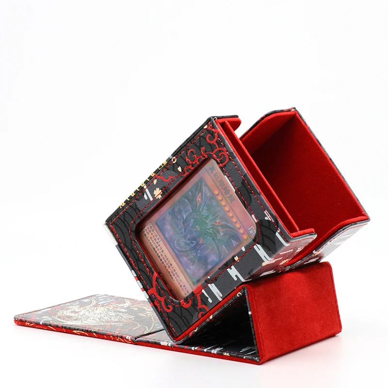 Red Storm Dragon Deck Box PU Leather TCG Case with Dice Tray YuGiOh