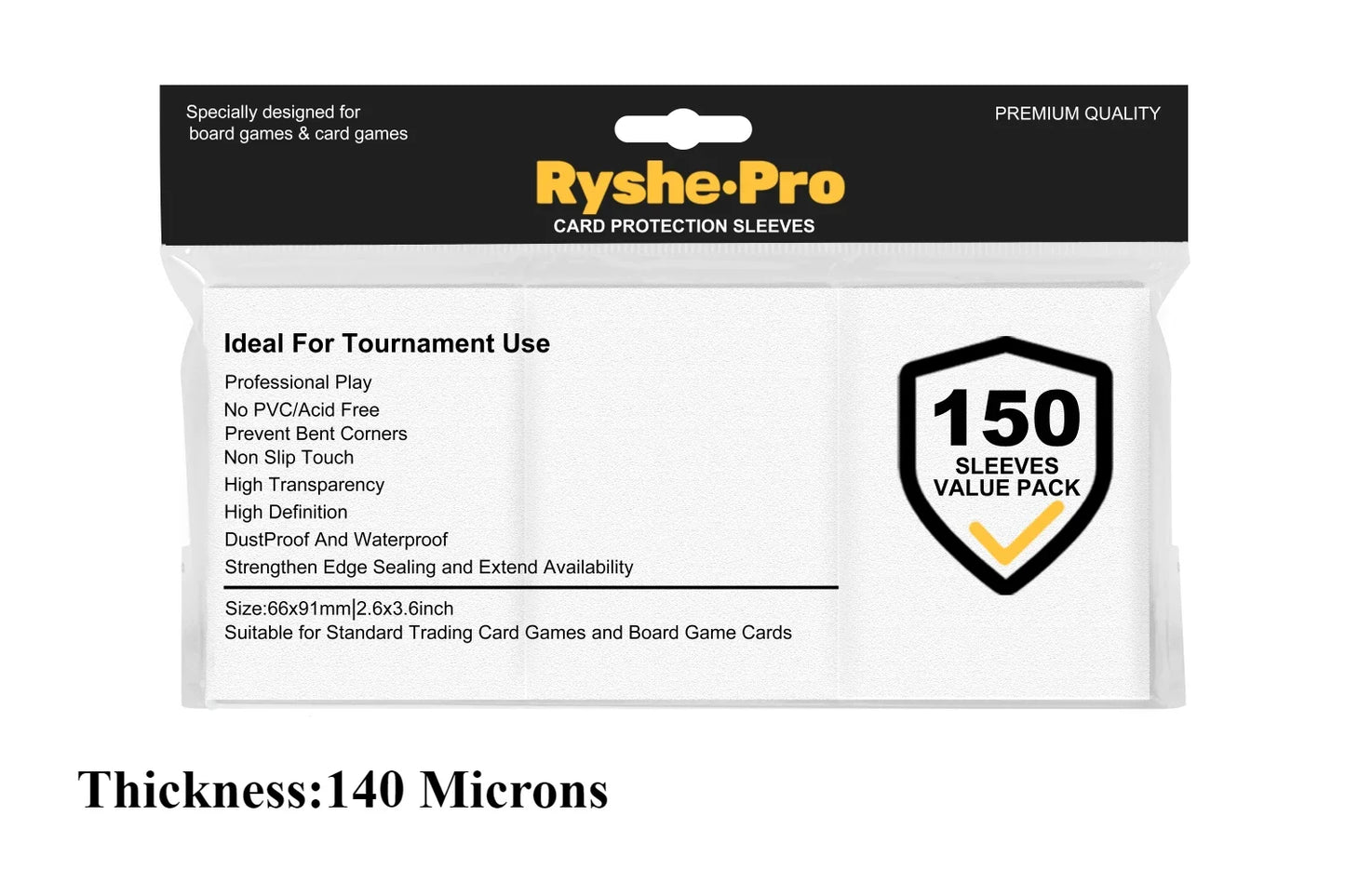 RyshePro Premium Card Sleeves – 66 × 91 mm (Standard / MTG-Pokémon Size) – 150 ct VALUE Pack – Tournament Matte Finish