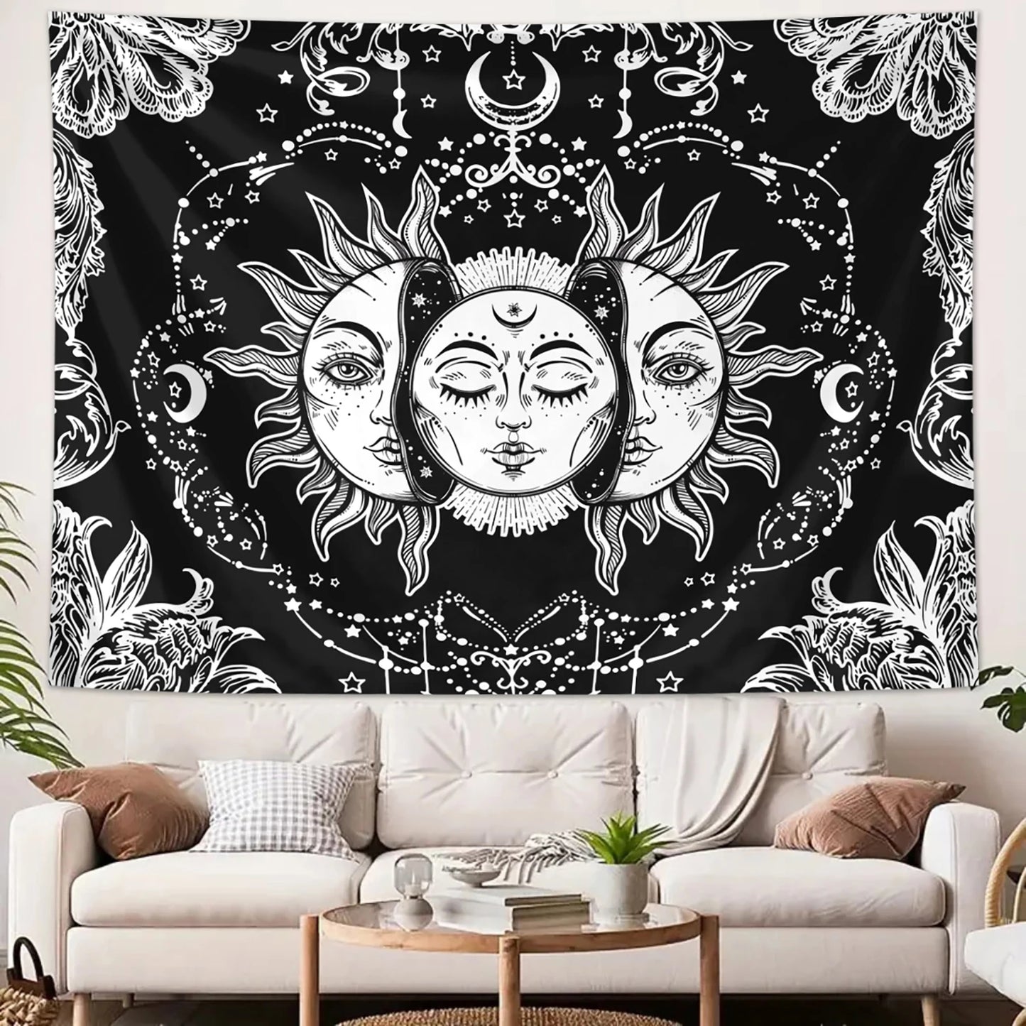 Sun Moon Tapestry Black White Tarot Card Wall Art Decor 1pc