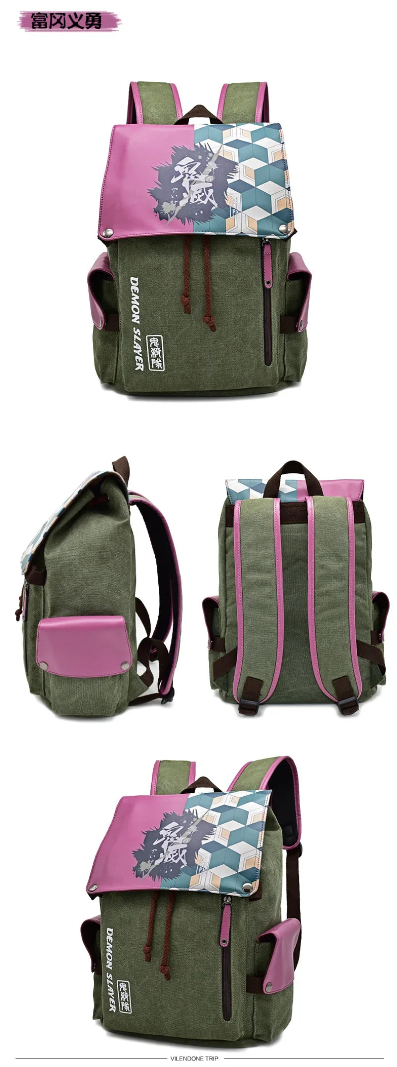 Demon Slayer Canvas Backpack Nezuko Tanjirou Zenitsu Giyuu Schoolbag Gift