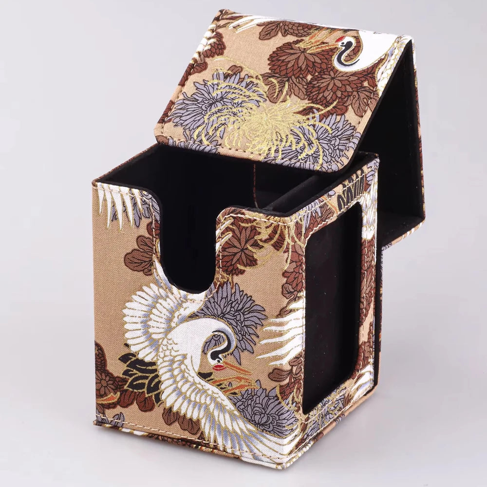 Japanese Crane 100+ TCG Deck Box – Premium Floral Card Holder