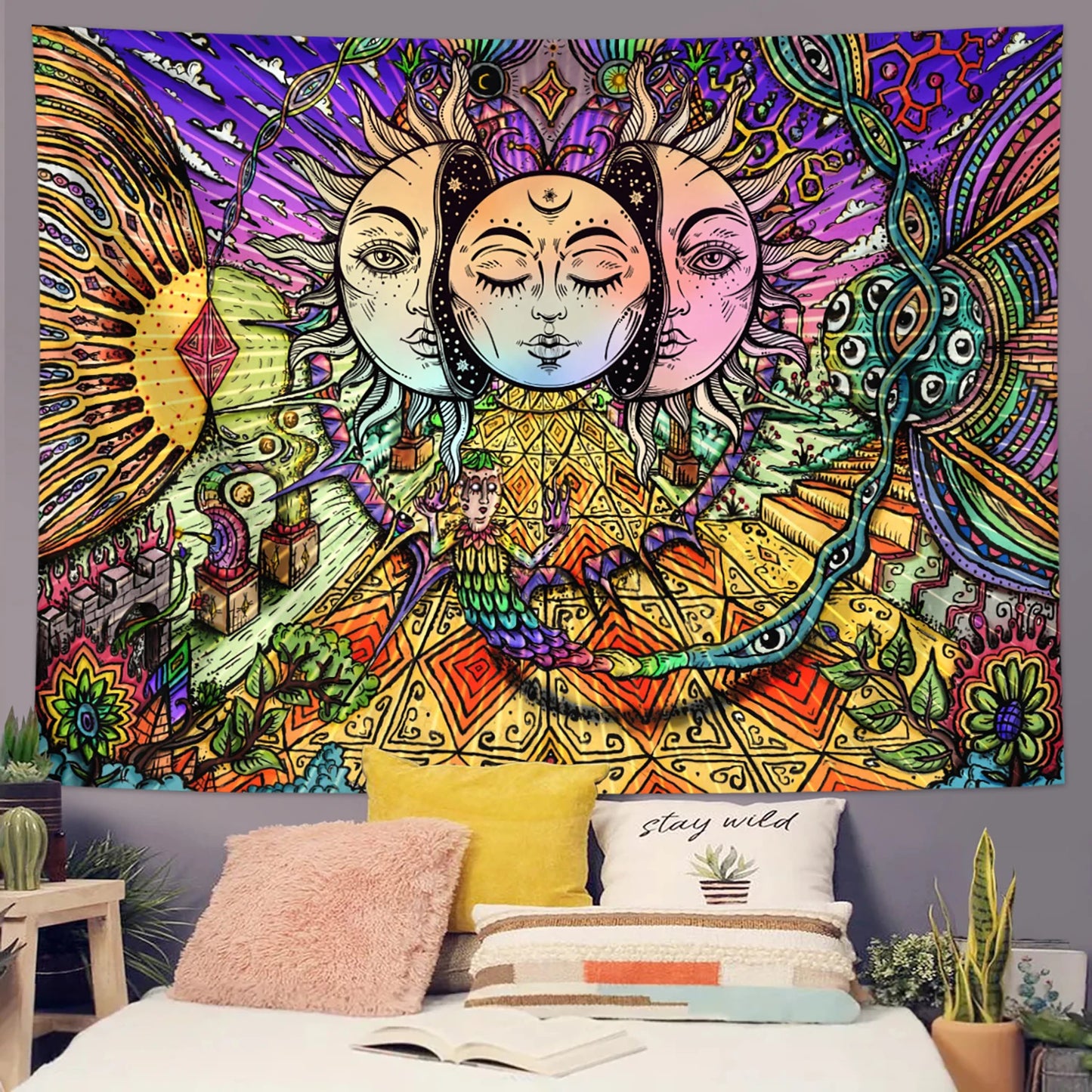 Sun Moon Tapestry Black White Tarot Card Wall Art Decor 1pc