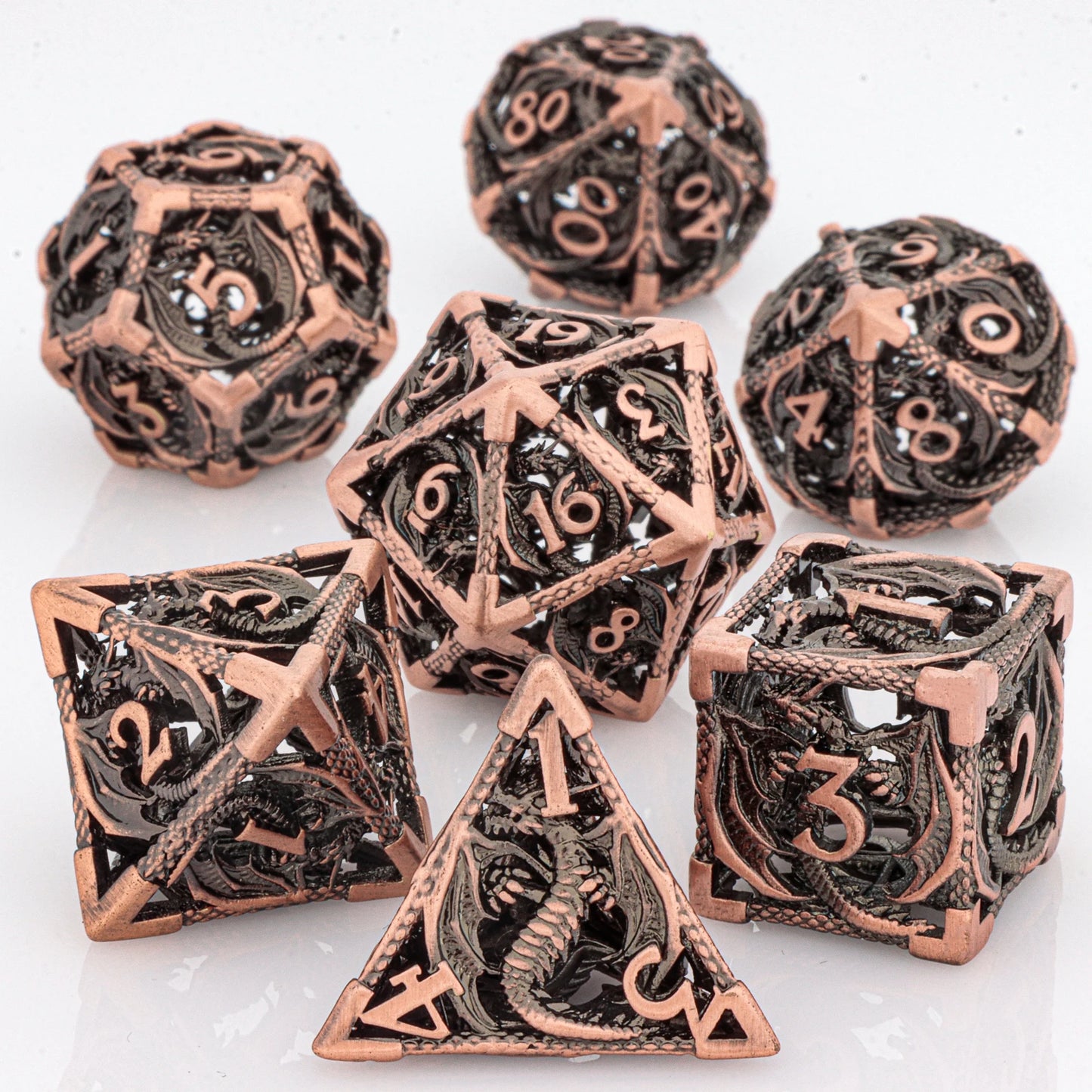 Blood Dragon Metal Dice Set – Polyhedral D&D RPG Dice (7-Piece)
