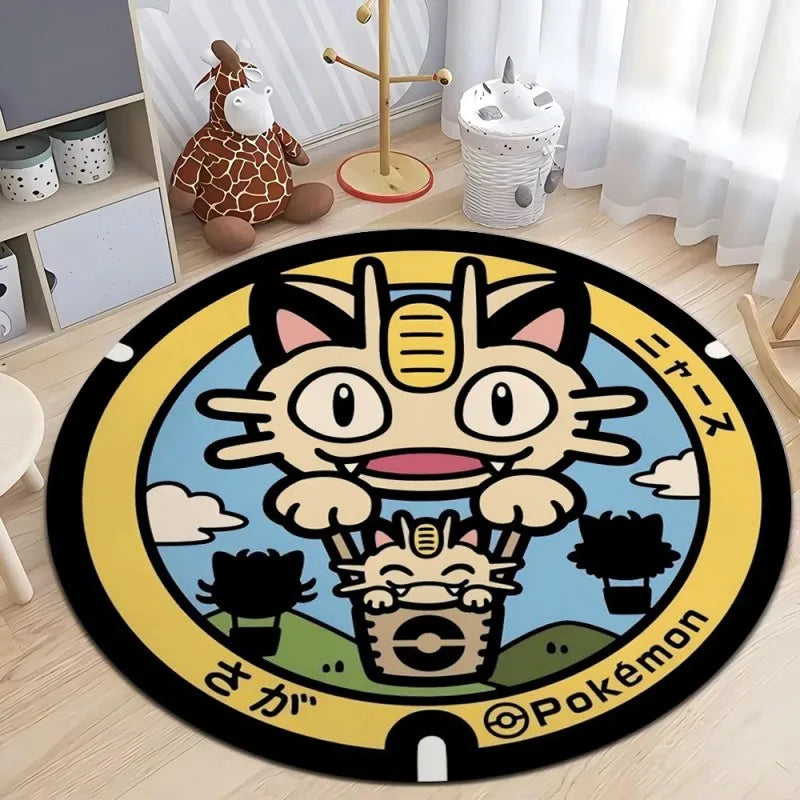 Pokemon Round Rug – Non-Slip Flannel Carpet for Bedroom, Living Room, or Entryway (16", 32", or 48")
