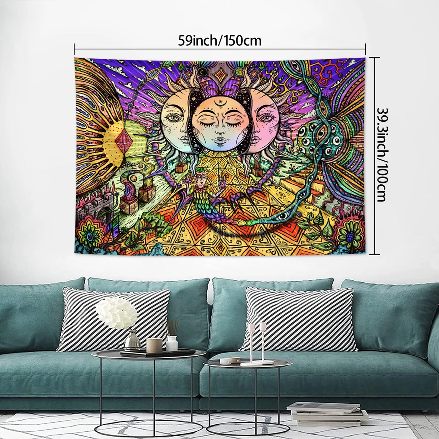 Sun Moon Tapestry Black White Tarot Card Wall Art Decor 1pc