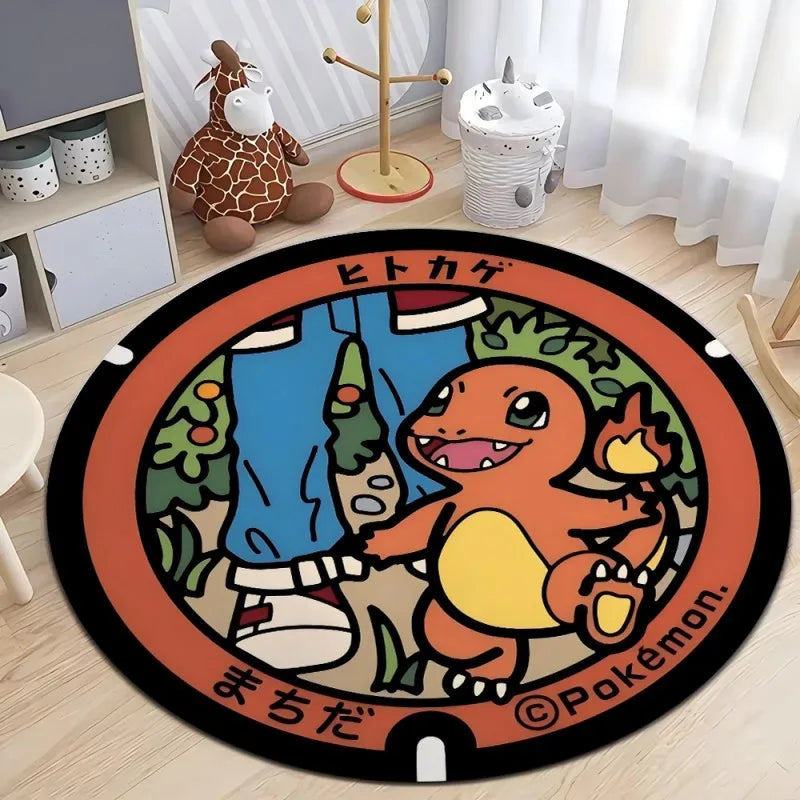 Pokemon Round Rug – Non-Slip Flannel Carpet for Bedroom, Living Room, or Entryway (16", 32", or 48")