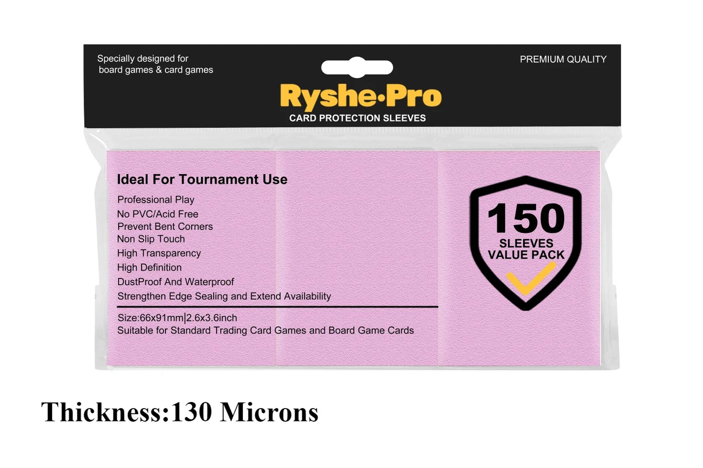 RyshePro Premium Card Sleeves – 66 × 91 mm (Standard / MTG-Pokémon Size) – 150 ct VALUE Pack – Tournament Matte Finish