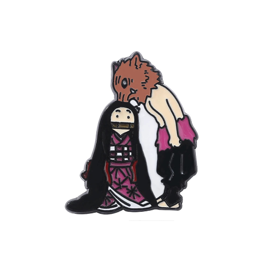 Inosuke & Nezuko Enamel Brooch – Demon Slayer Metal Pin