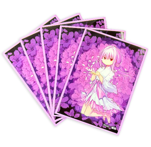 60PCS Purple Blossom Anime Girl Card Sleeves – Floral Edition | 2.59x3.58in