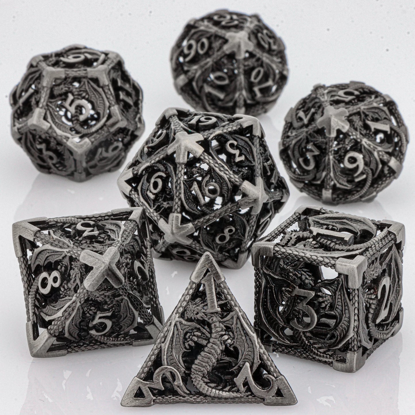 Blood Dragon Metal Dice Set – Polyhedral D&D RPG Dice (7-Piece)
