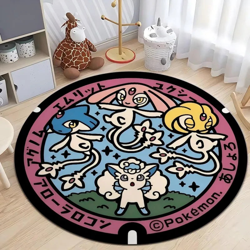 Pokemon Round Rug – Non-Slip Flannel Carpet for Bedroom, Living Room, or Entryway (16", 32", or 48")