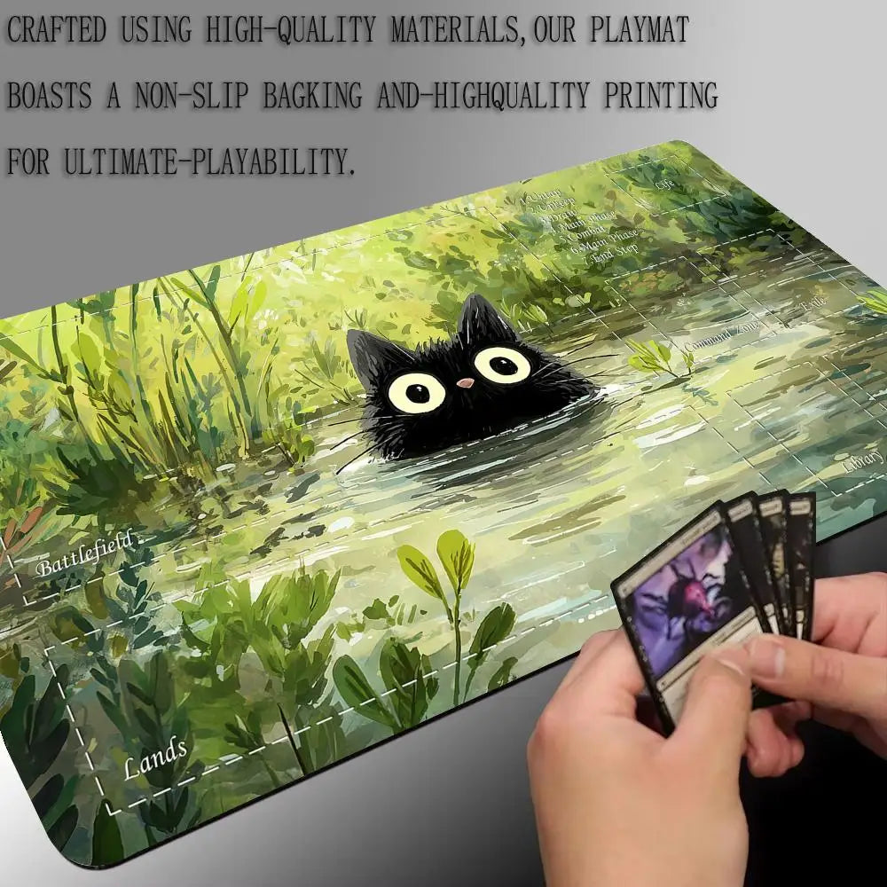 Magic Card Playmat Cute Black Cats Plant Theme MTG Gaming Desk Mat