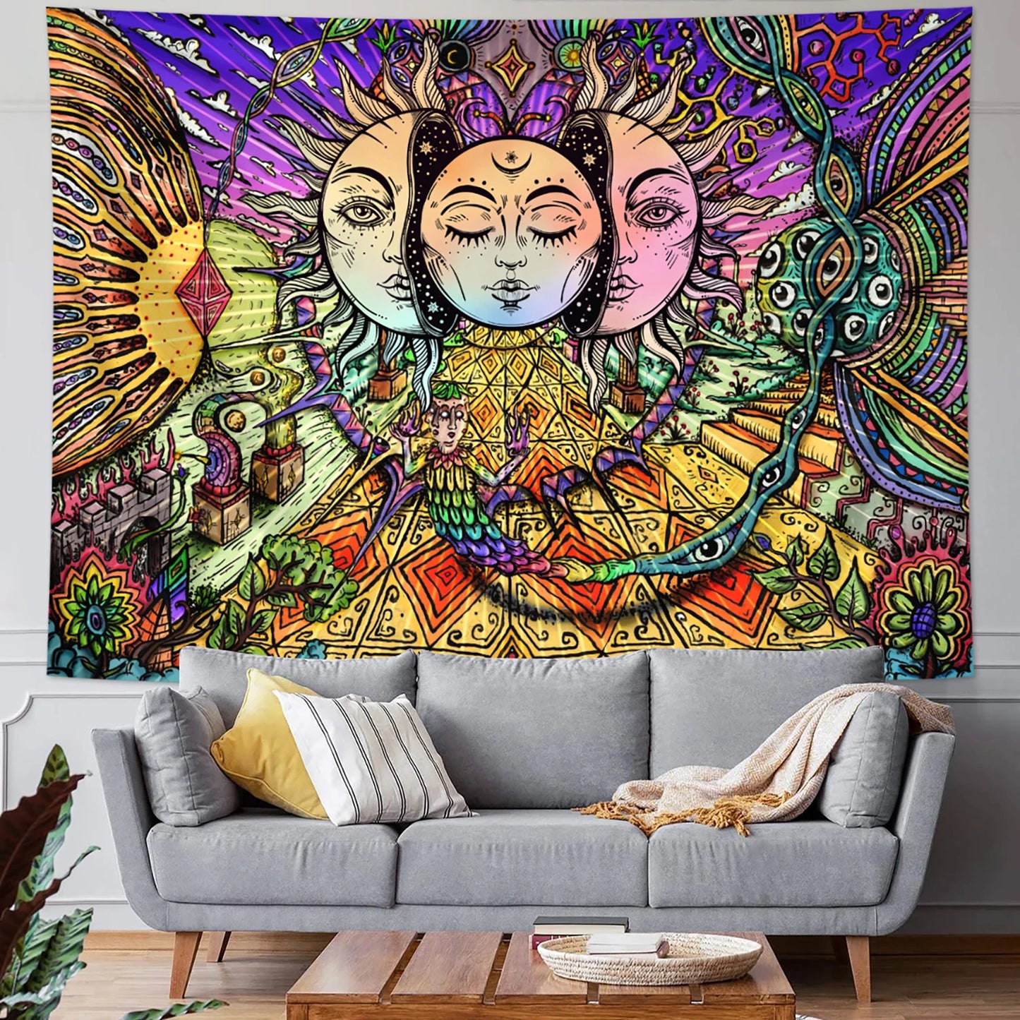 Sun Moon Tapestry Black White Tarot Card Wall Art Decor 1pc