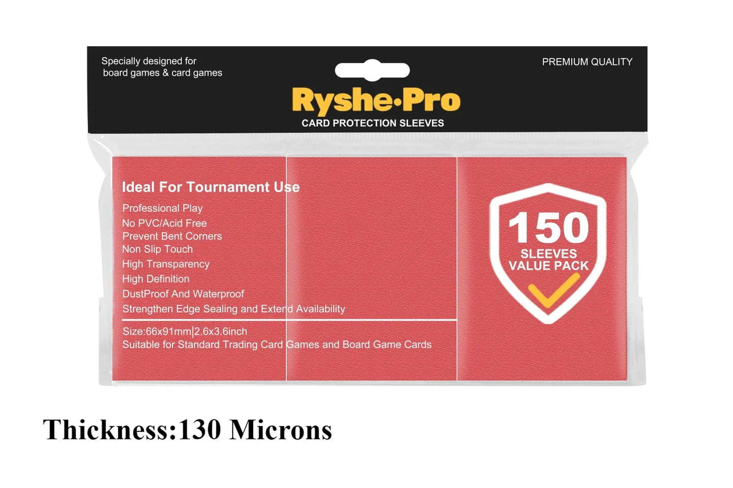 RyshePro Premium Card Sleeves – 66 × 91 mm (Standard / MTG-Pokémon Size) – 150 ct VALUE Pack – Tournament Matte Finish