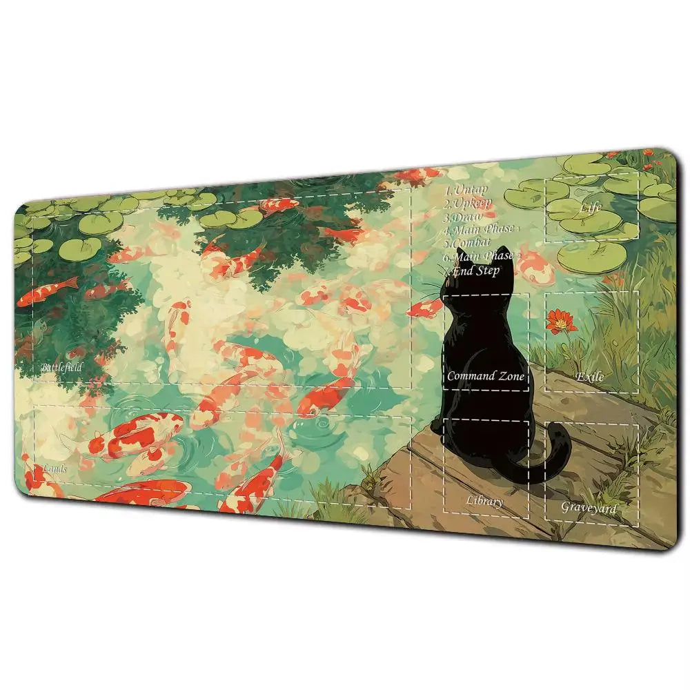 Magic Card Playmat Black Cat Koi MTG TCG Gaming Mat Desk Mat