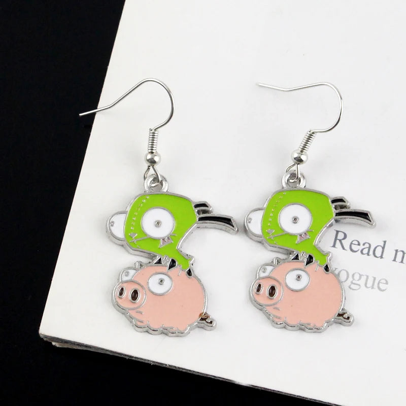 Invader Zim | GIR Riding the Doom Pig Drop Earrings – Enamel-Filled Zinc-Alloy Pair