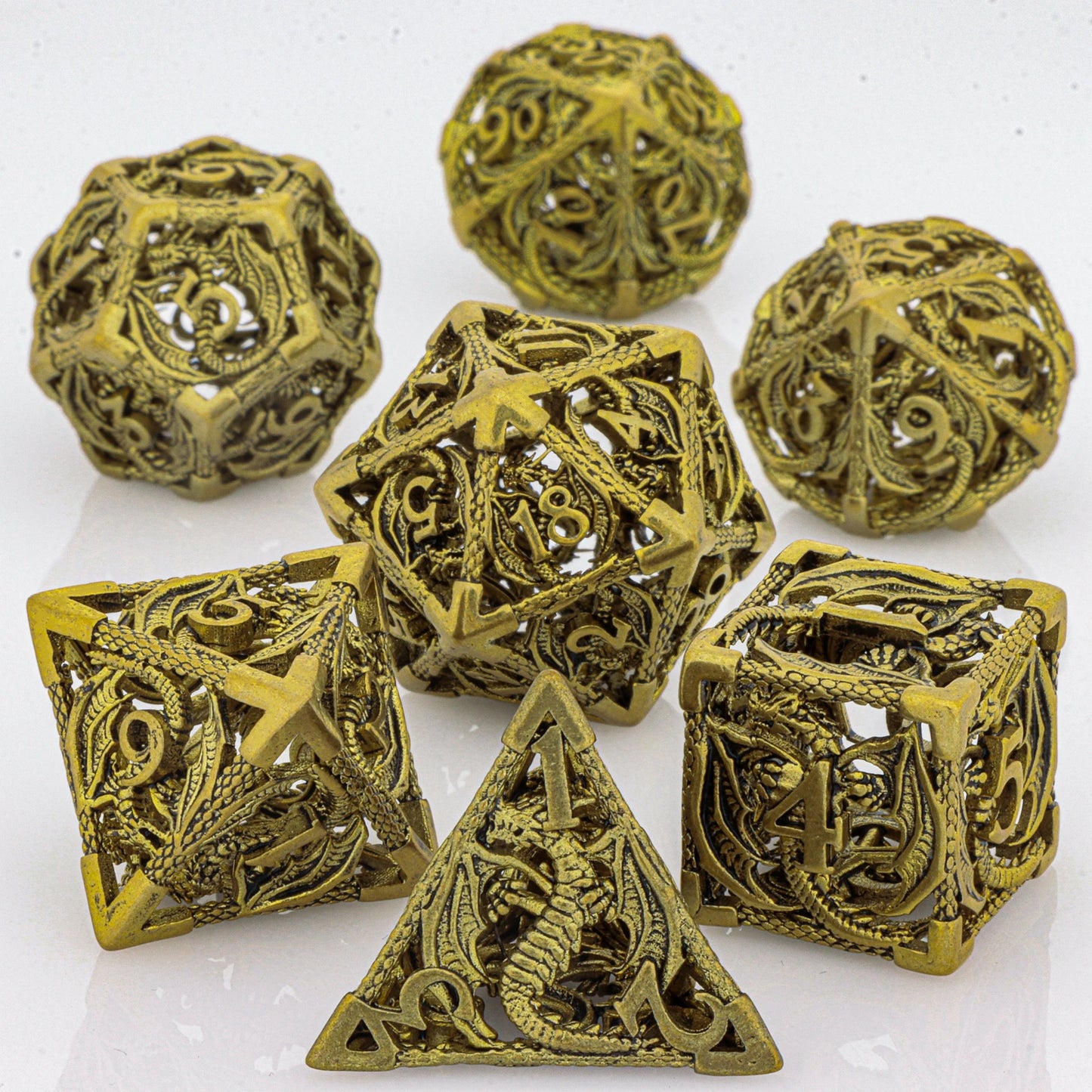 Blood Dragon Metal Dice Set – Polyhedral D&D RPG Dice (7-Piece)