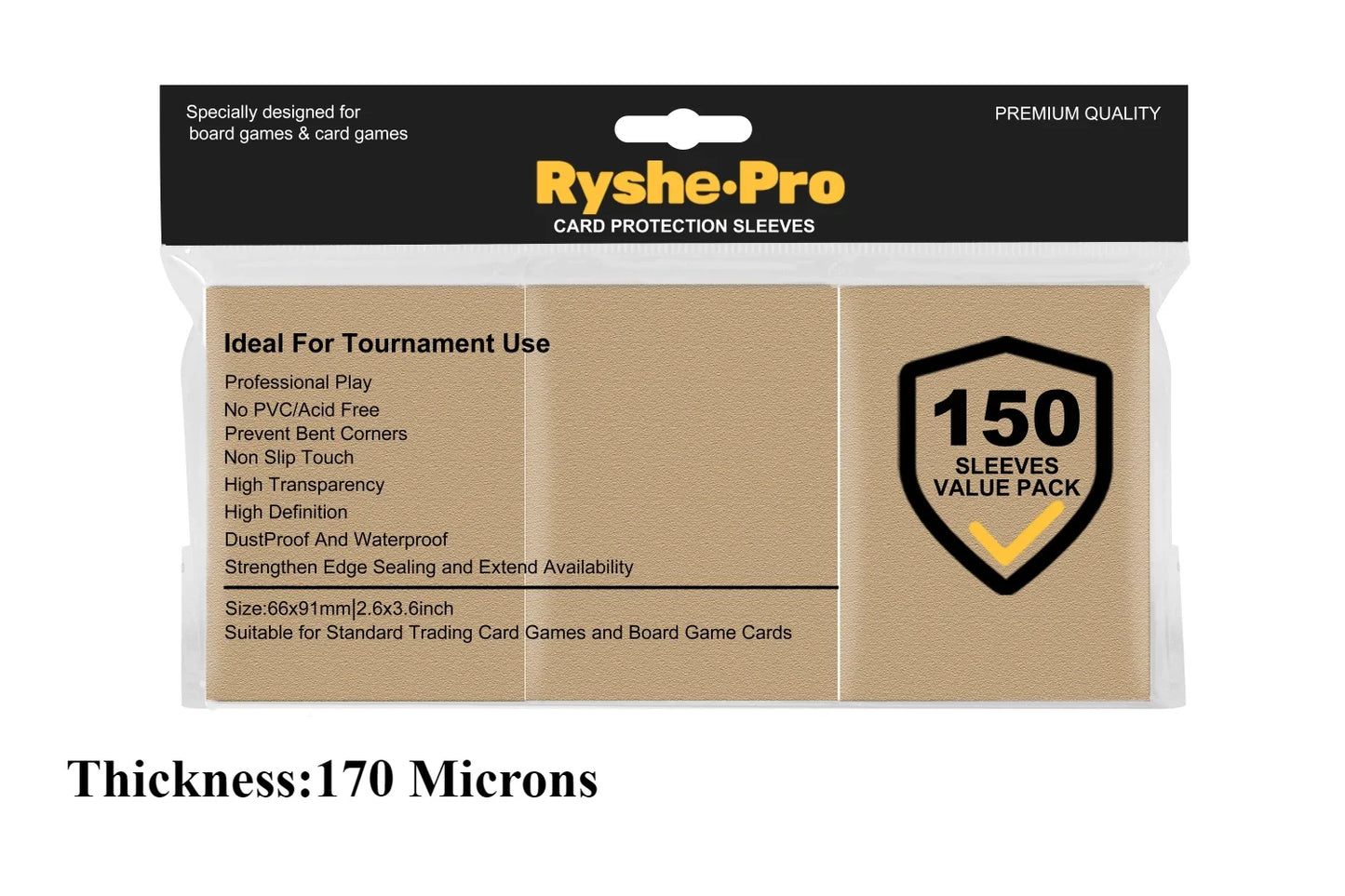 RyshePro Premium Card Sleeves – 66 × 91 mm (Standard / MTG-Pokémon Size) – 150 ct VALUE Pack – Tournament Matte Finish