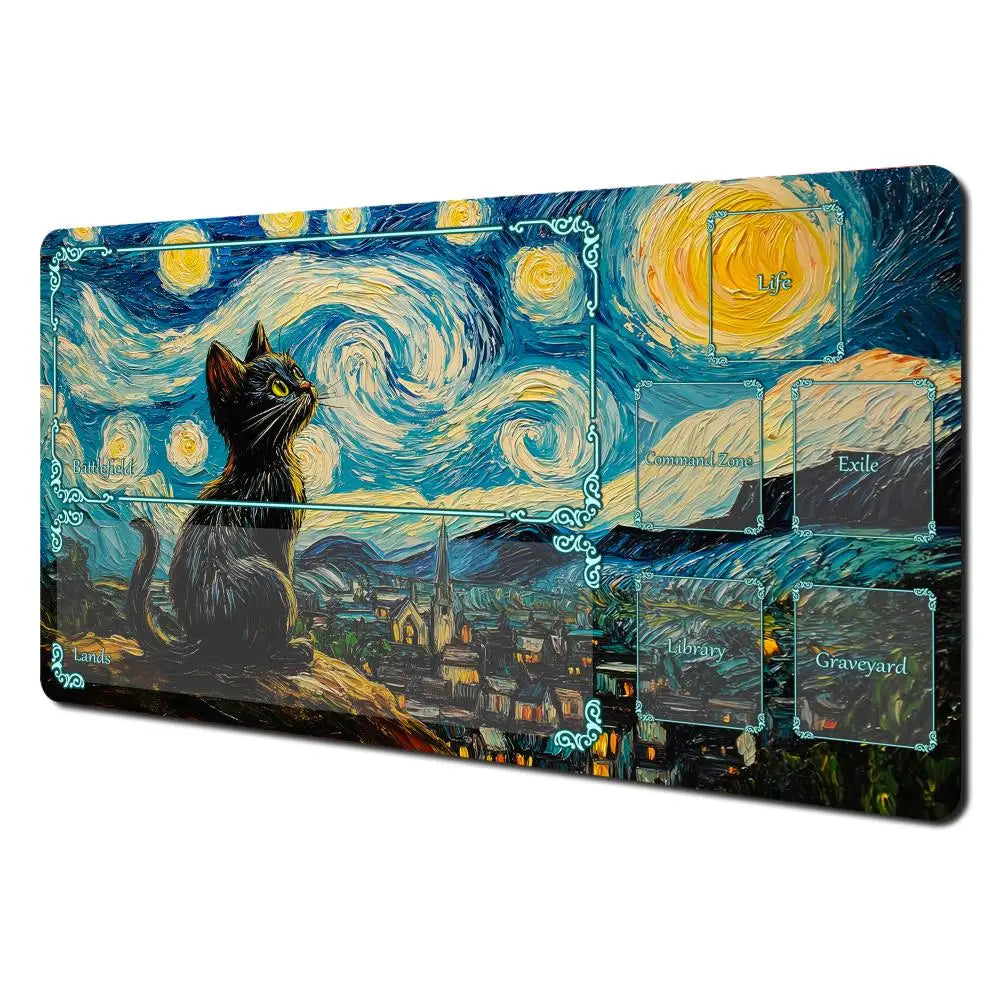 Magic Card Playmat Van Gogh Cat Anime TCG Gaming Mats Desk Mat