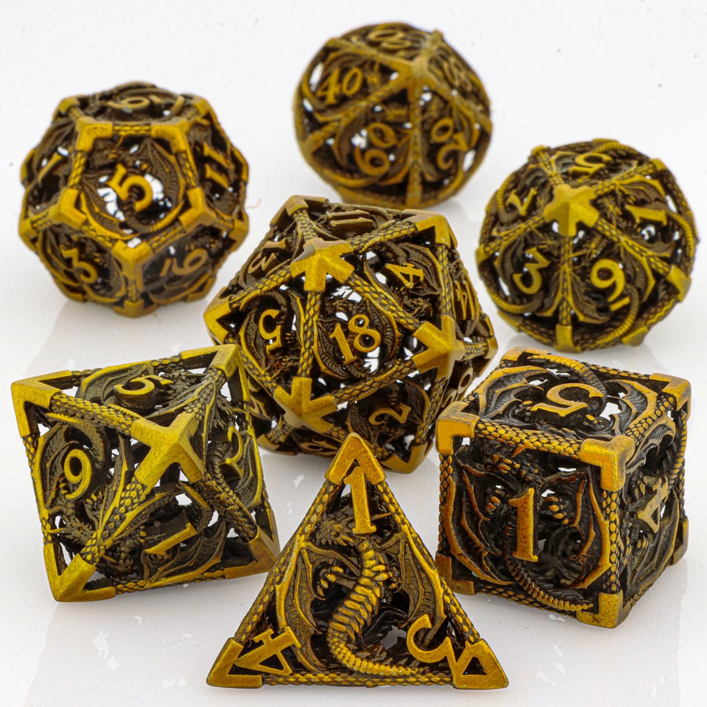 Blood Dragon Metal Dice Set – Polyhedral D&D RPG Dice (7-Piece)