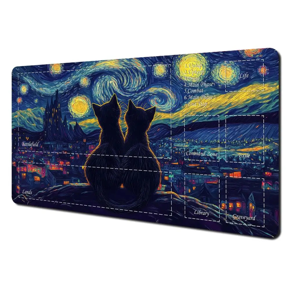 Magic Card Playmat Van Gogh Cat Anime TCG Gaming Mats Desk Mat
