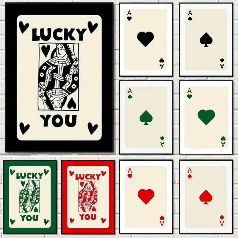 Trendy Retro Colorful Ace Card Lucky You Canvas Wall Art Print
