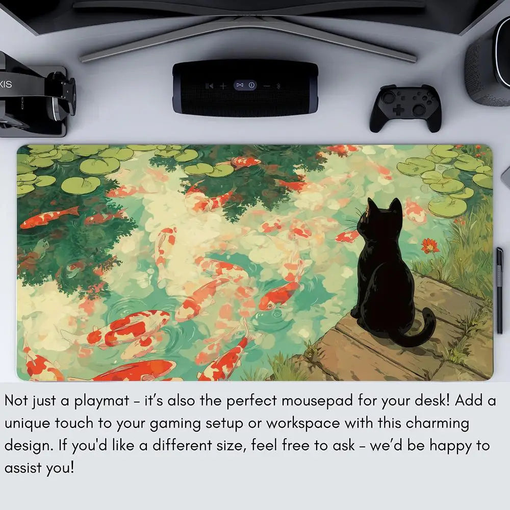 Magic Card Playmat Black Cat Koi MTG TCG Gaming Mat Desk Mat