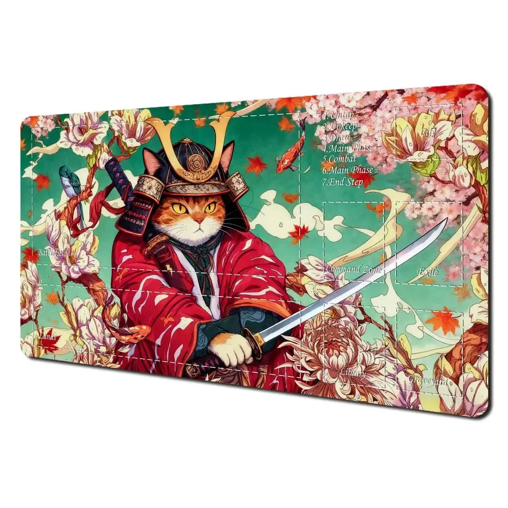 Art Aesthetics Samurai Cat MTG Playmat Non-Slip Durable 35X60CM
