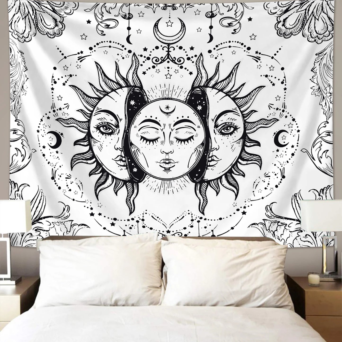 Sun Moon Tapestry Black White Tarot Card Wall Art Decor 1pc