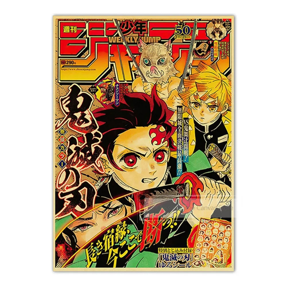 Demon Slayer Vintage Poster – Tanjiro, Inosuke & Zenitsu Cover