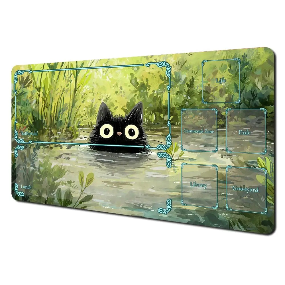 Magic Card Playmat Cute Black Cats Plant Theme MTG Gaming Desk Mat