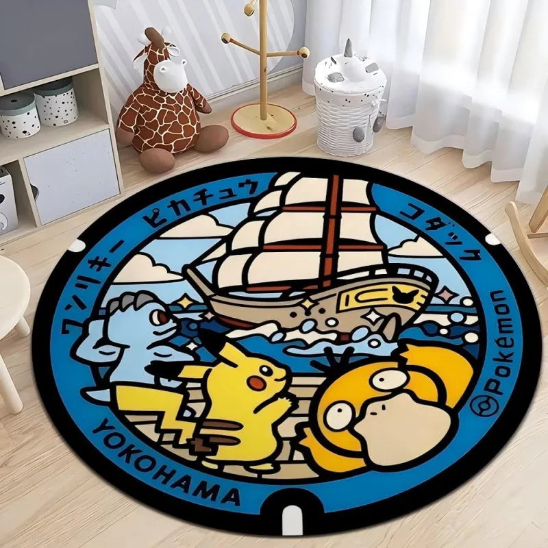 Pokemon Round Rug – Non-Slip Flannel Carpet for Bedroom, Living Room, or Entryway (16", 32", or 48")