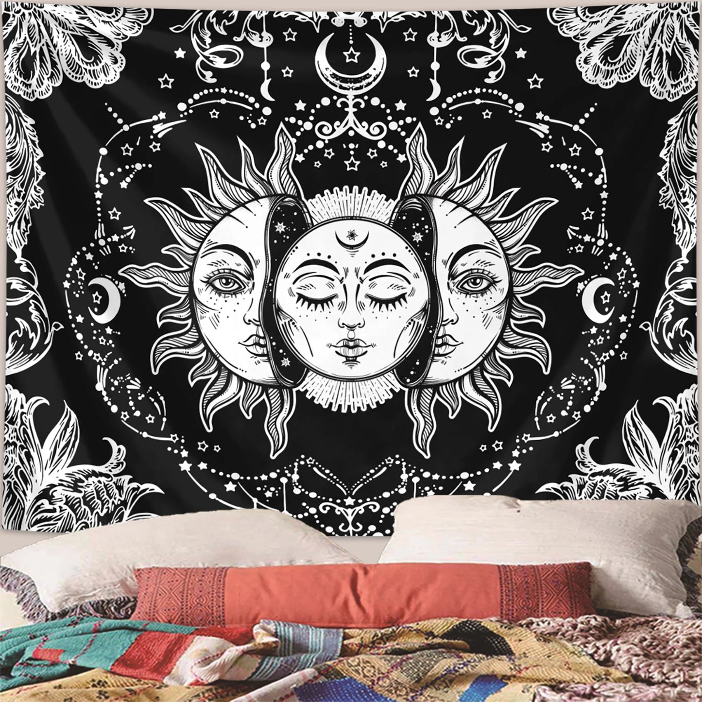Sun Moon Tapestry Black White Tarot Card Wall Art Decor 1pc