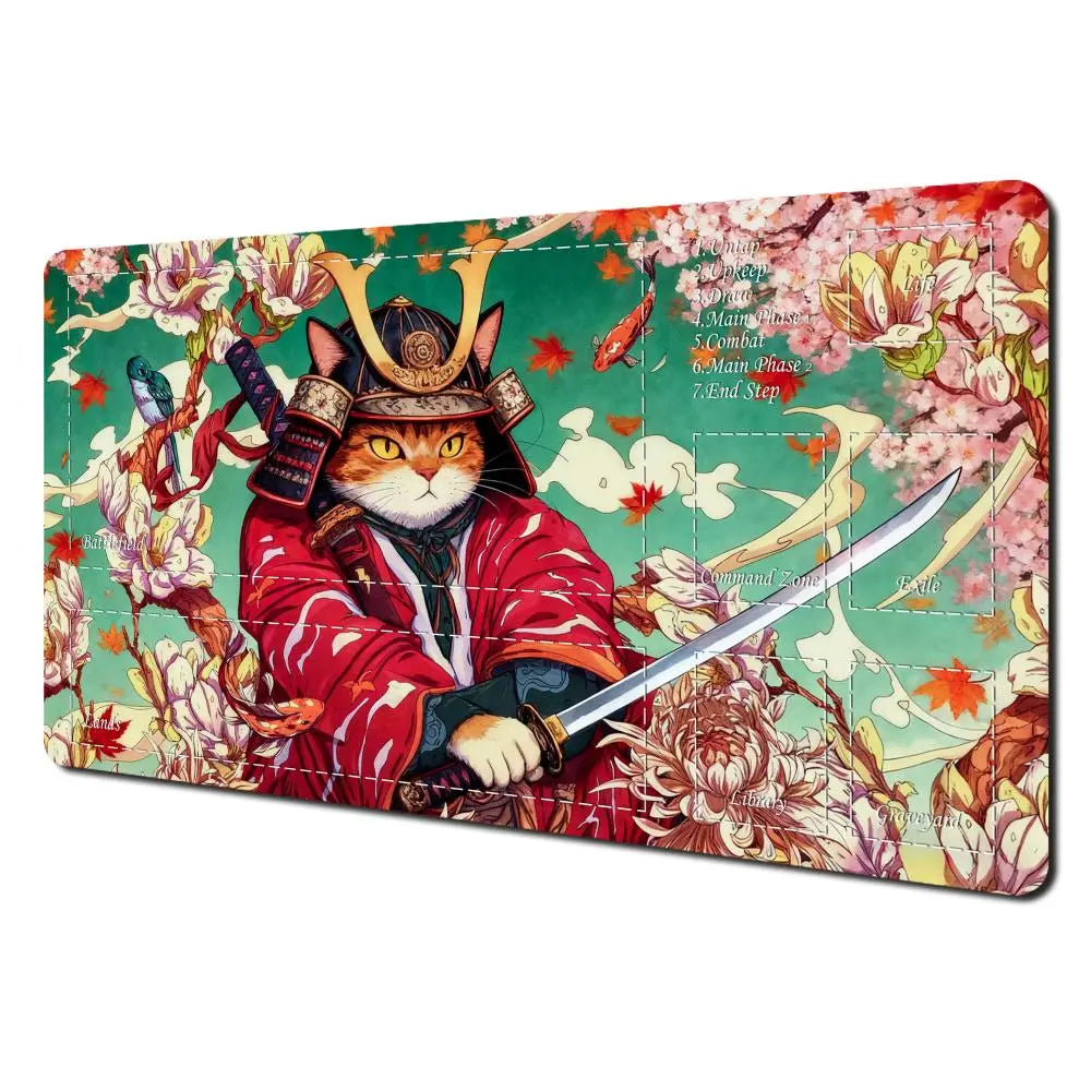 Ukiyo-e Samurai Cat MTG Playmat Non-Slip Durable 35X60CM Gaming Mat