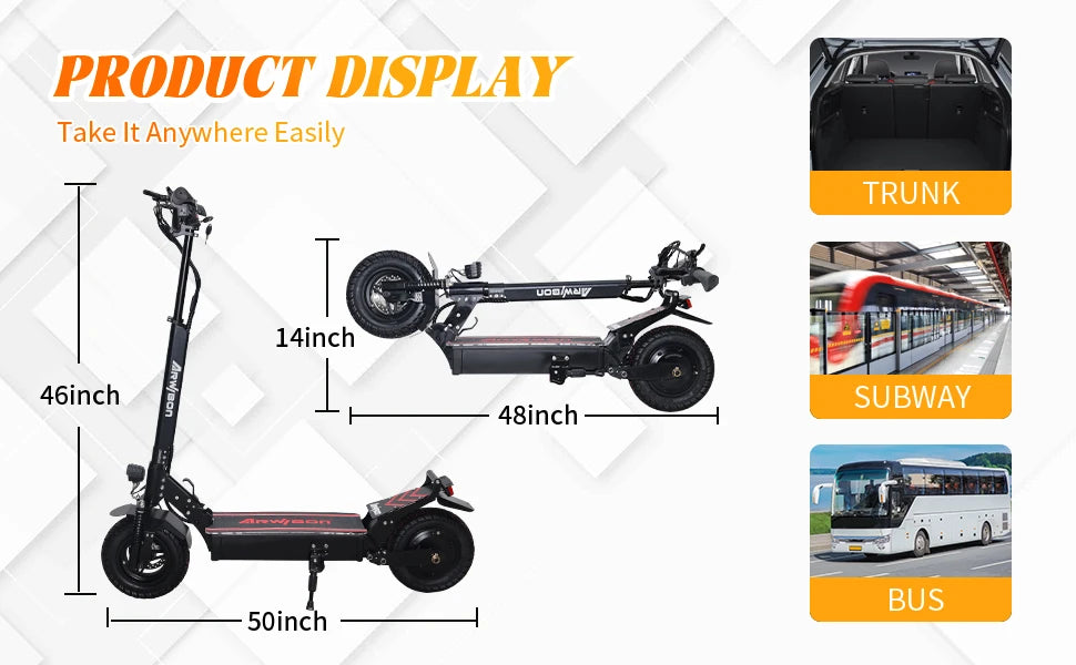 Arwibon Q30 Adult Electric Scooter 2500W 30MPH 48V16AH 11" Off-Road Folding E-Scooter