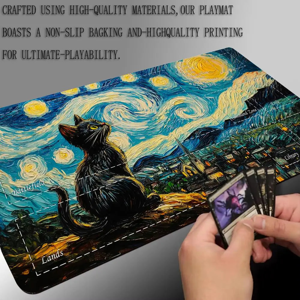 Magic Card Playmat Van Gogh Cat Anime TCG Gaming Mats Desk Mat