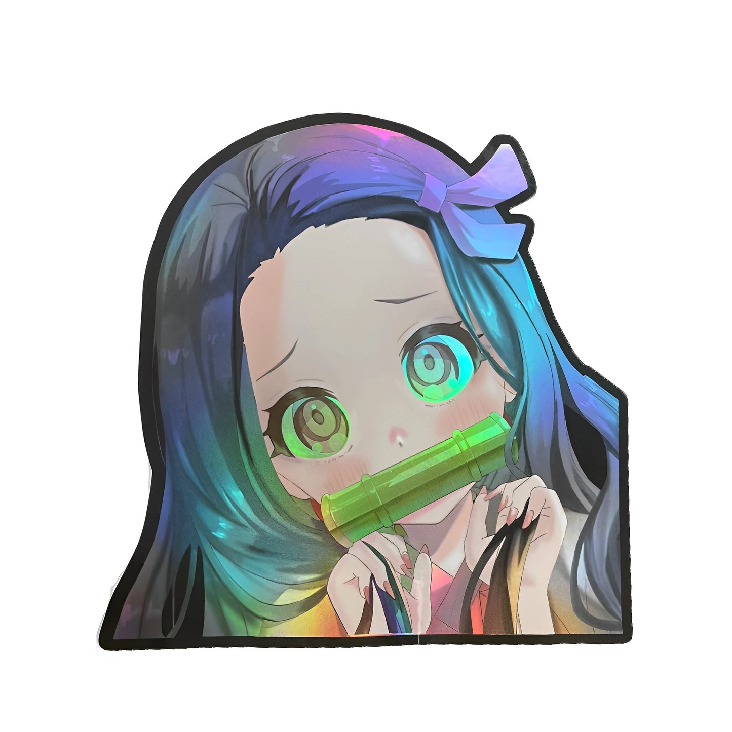 Nezuko Chibi Glow Sticker – Demon Slayer Holographic Kawaii Edition