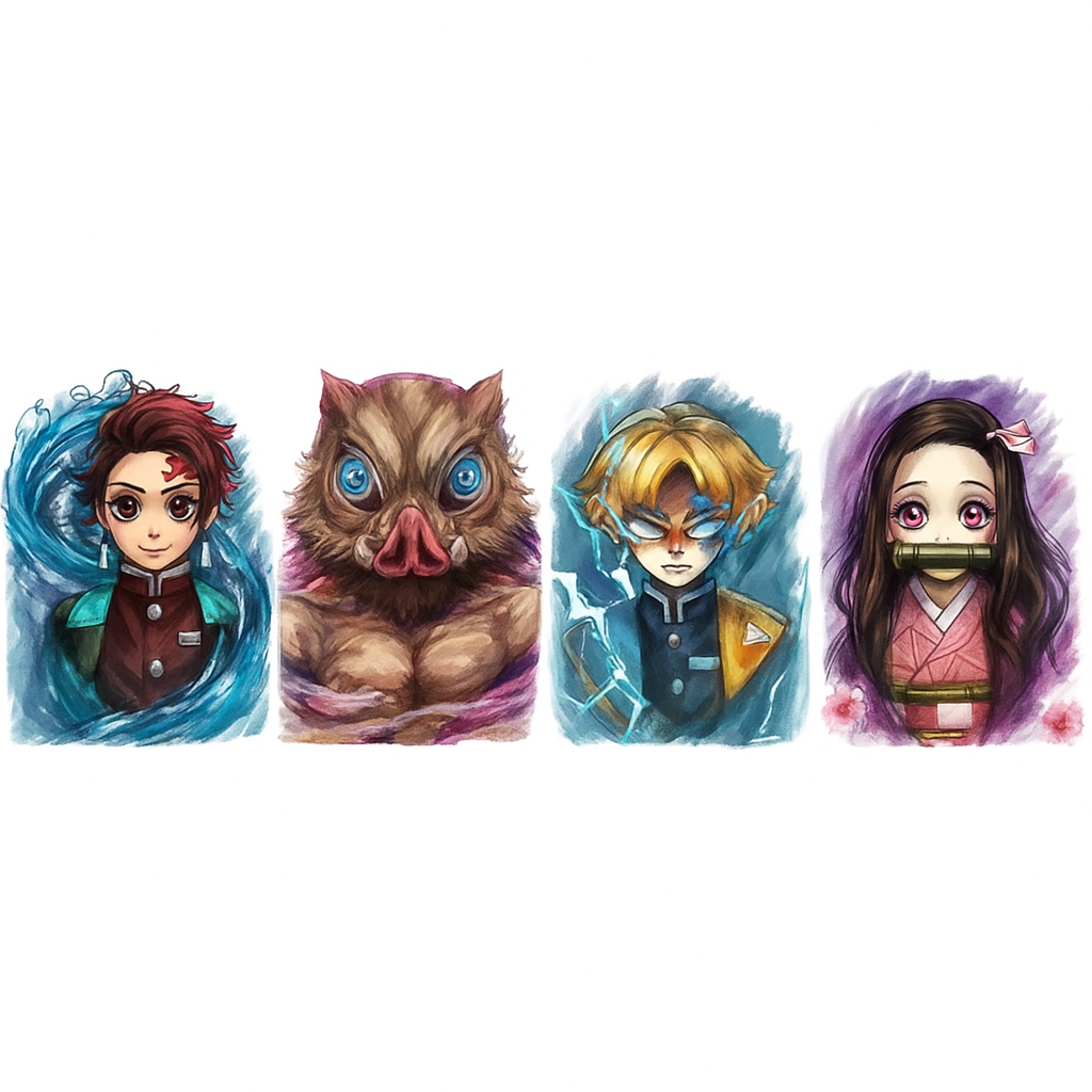 Demon Slayer Chibi 3D Motion Poster – Lenticular Art of Tanjiro, Inosuke, Zenitsu & Nezuko